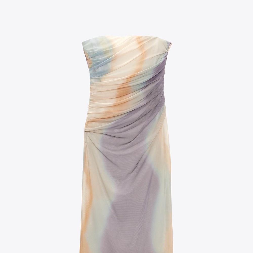 Zara Strapless Cream and Orange Dress